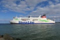 The Stena Line vessel Skane is leaving Rostock-Warnemuende on a summer day in august