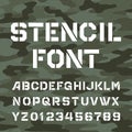 Stencil alphabet font. Type letters and numbers. Royalty Free Stock Photo