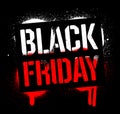 Stencil Black Friday Sale inscription. Christmas sell-out. White and red graffiti print on dark background. Vector design street a