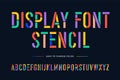 Stencil font. Colorful condensed alphabet and font
