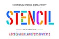 Stencil font. Colorful condensed alphabet and font