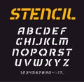 Stencil font, geometric alphabet, minimal letters collection, graffiti typeface vector template.