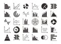 Stencil graph and chart icons. Data analysis diagram, business report charts and infographic elements, statistic information graph Royalty Free Stock Photo