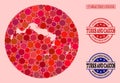 Stencil Round Map of Turks and Caicos Islands Mosaic and Watermark Stamp