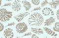 Stencil seashells and plants Seamless pattern Hand drawn art of ocean shell or conch mollusk scallop Sea underwater Royalty Free Stock Photo