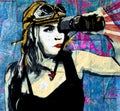 Revolutionary woman. Stencil street art.