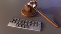 a stenotype keyboard, with a court gavel Royalty Free Stock Photo