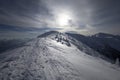 Steny, Mala Fatra, Slovakia - touristic track, trail, footpath and pathway on the mountain ridge. Landscape in the winter and wint