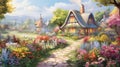 Enchanted Haven: A Charming Cottage Garden Overflowing with Blooms, a Tapestry of Nature\'s Delight - AI Generative