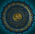 Camlica Mosque, Istanbul, TÃ¼rkiye - 26 June 2022: Islamic calligraphy on blue background, on the ceiling of Camlica Mosque Royalty Free Stock Photo