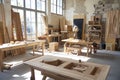 Step into the artisanal world with this sunlit woodworking workshop