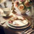 Vintage and Rustic Table Setting with Charming Dishware