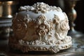 Ai Generative Beautiful wedding cake with floral ornament on the table in vintage style