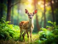 An Enchanting 1841 TiltShift Miniature A Young Deer in a Serene Woodland Clearing Royalty Free Stock Photo