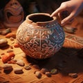 Ancient Pottery Artifact with Intricate Details and Vibrant Colors Royalty Free Stock Photo