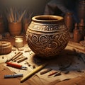 Ancient Pottery Artifact with Intricate Details and Vibrant Colors Royalty Free Stock Photo