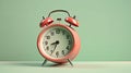 Vintage Retro Alarm Clock: Nostalgic Timepiece on Mint Green Background Royalty Free Stock Photo