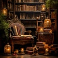 Enchanting Library Scene with Antique Books Royalty Free Stock Photo