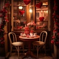 Step into a charming cafe, where the aroma of freshly brewed coffee mingles with the scent of roses Royalty Free Stock Photo