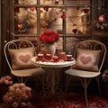 Step into a charming cafe, where the aroma of freshly brewed coffee mingles with the scent of roses Royalty Free Stock Photo