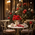 Step into a charming cafe, where the aroma of freshly brewed coffee mingles with the scent of roses Royalty Free Stock Photo