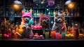 AI-Generated: Three Cats Serving as Bartenders in a Cozy Bar with Candles and Bottles