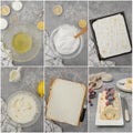 Step by step collage of cooking the meringue roll with cream