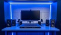 Modern BlueLit Streaming and Gaming Workstation Royalty Free Stock Photo