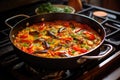 step-by-step cooking process of homemade paella