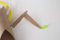 step in creative process, Assembled Leg with a pipe cleaner attached at the end. grasshopper handmade toy. part of DIY Royalty Free Stock Photo