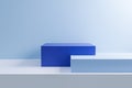 3 step cube blue podium on blue background