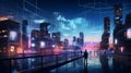 5G Signals Illuminate Interconnected Devices Illustration of Future Urban Landscape, neo, Futuristic Digital City