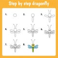 Step by step drawing dragonfly