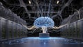 Electric Synapses: Illuminating Data Pathways in the Brain Room. AI generate