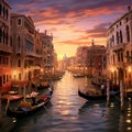 Whimsical Scene in Venice with Gondolas and Landmarks