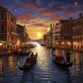 Whimsical Scene in Venice with Gondolas and Landmarks