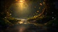 Whimsical Illustration of Hidden Forest Glade with Glowing Fireflies. Generative Ai
