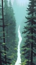 Forest landscape nature drawing cartoon illustration background artwork ai generated