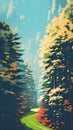 Forest landscape nature drawing cartoon illustration background artwork ai generated