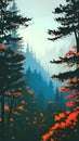 Forest landscape nature drawing cartoon illustration background artwork ai generated