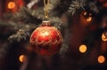 Decorations are Mounted on the Christmas Tree Royalty Free Stock Photo