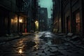 Enigmatic Alley Serenade. Darkened city decay with expressive graffiti artistry. Atmospheric allure. Generative AI
