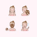 Step of face masking half body icon illustration vector on pink background. Beauty concept