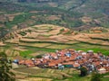 Step farming and houses in a village in a hilly region, India