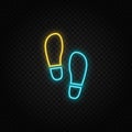 Step, foot neon icon. Blue and yellow neon vector icon