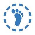 Step, foot, trace, track icon. Blue vector sketch.