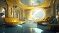 Stunning Futuristic Interior Design with Mustard Yellow and Powder Blue