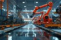 Step into the future of manufacturing with this image of a high-tech robotic assembly line