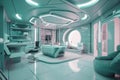 Futuristic Mint Green and Blush Pink Interior with Shiny Bionic Walls: Award-Winning 8K Desig