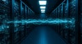 Server Room: Data Flow, Electric Blue Glow, Tech Abstract Royalty Free Stock Photo